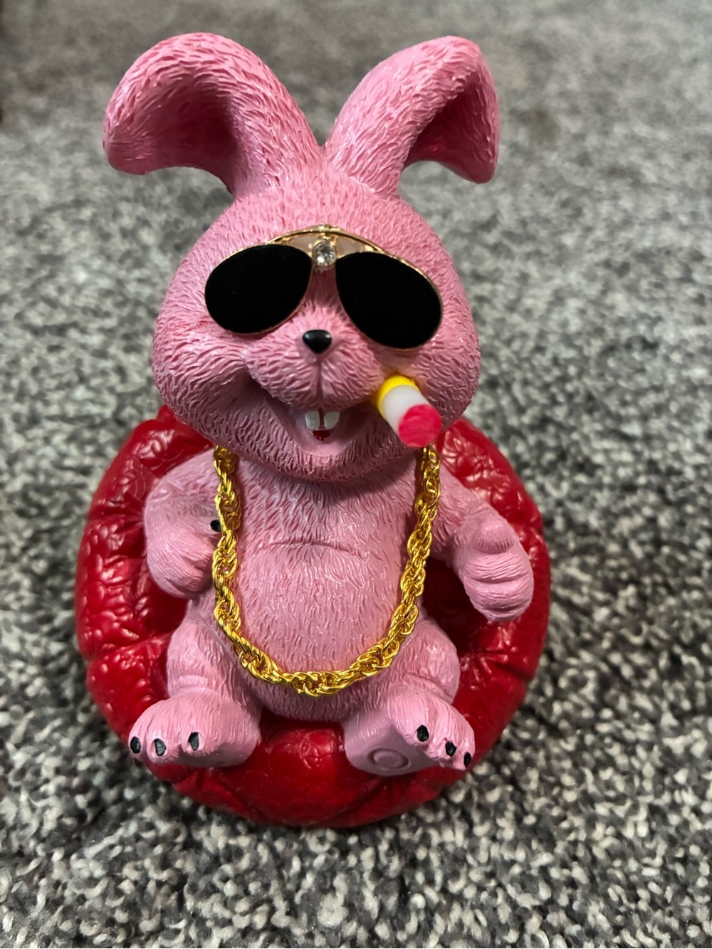Pink Bunny Figurine with Gold Chain